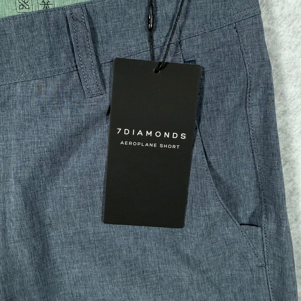 7 Diamonds Aeroplane Performance Shorts Mens 29 Navy Blue Heather Stretch NWT